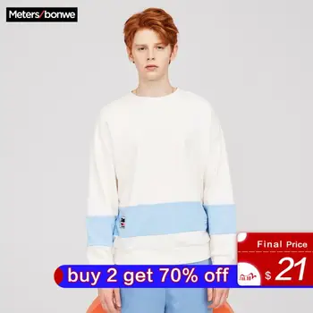 

Metersbonwe 2020 New Spring stripe Loose Sweatshirt Men High Quality Hit color Fashion Men's pullover Skateboard Sweatshirt
