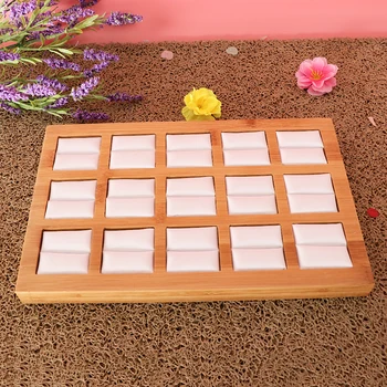 

Natural Handmade Wooden Jewelry Tray Box 15 Slots Rectangle Jewelry Rings Case, 29x18x2.5cm