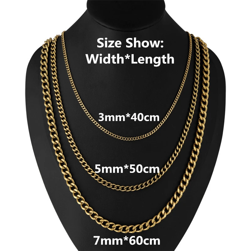 Width 3 5 7mm Stainless Steel Curb Cuban Link Chains Punk Gold Silver Black Metal Chain Necklace Chokers Jewelry For Men Women Jewelry Findings Components Aliexpress