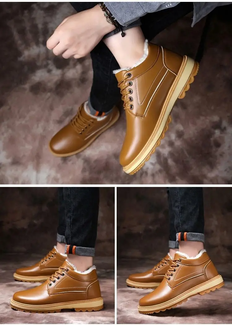 Winter Leather Men's Boots Thick Leather Warm Ankle Boots Work 2021 New Men's Shoes Waterproof Snow Boots Extra Large