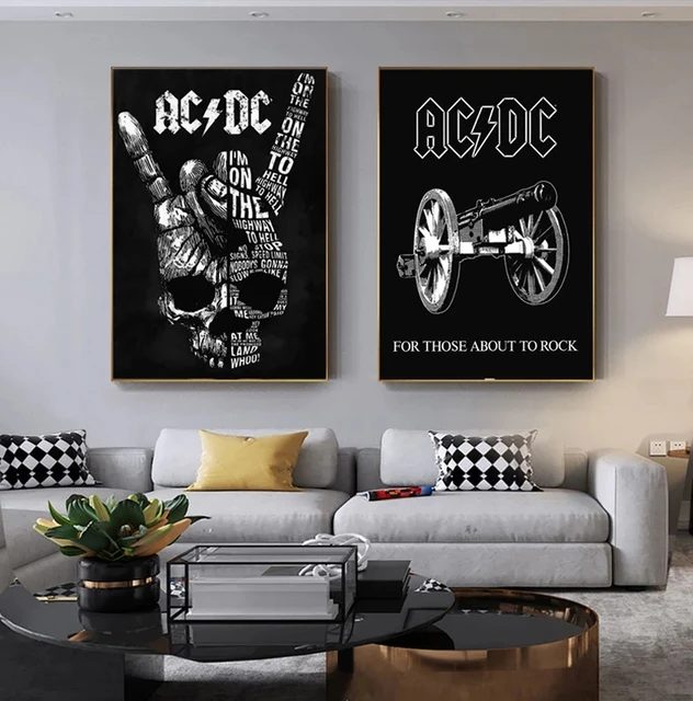 AC DC Logo with Gun and Skeleton Paintings Printed on Canvas 1