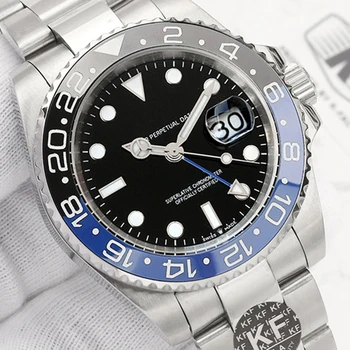 

Fashion Luxury BELLEDA Brand Mens Sports GMT Black Leather Band Automatic WristWatches Rose Gold Watch Men Watches Casual