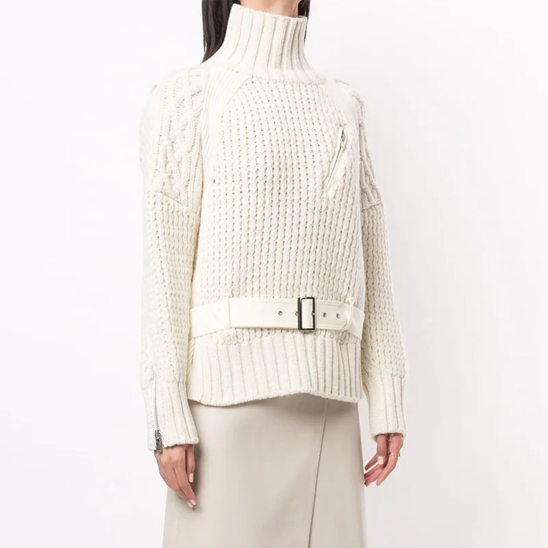 

Winter Woman Jerseys 2020 Fashion High Neck Long Sleeve Pure ColorCream Knitted Pullover Turtleneck Sweater Streetwear