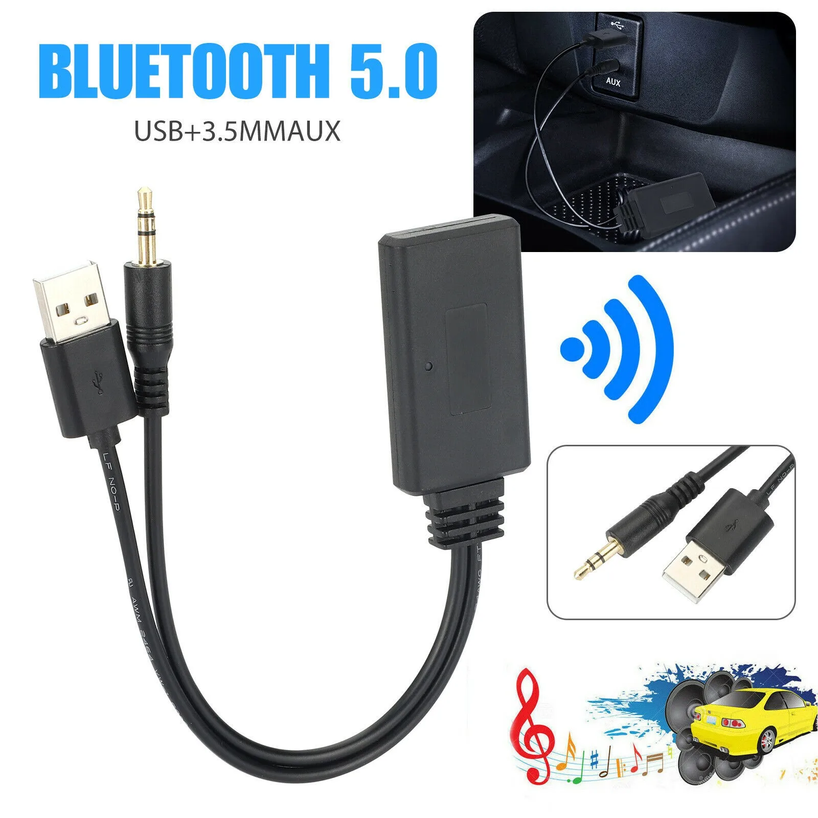 Aux Bluetooth Adapter Dongle Cable For Car 3.5mm Jack 5.0 4.2 4.0 Receiver Speaker Audio Music Transmitter | Электроника