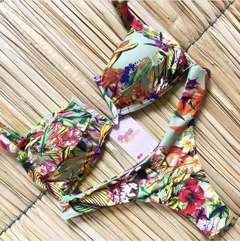 

Girls ties halter brazilian push up bikini tassels swimwear biquini strappy bandage swimsuit beach wear bathing suit women