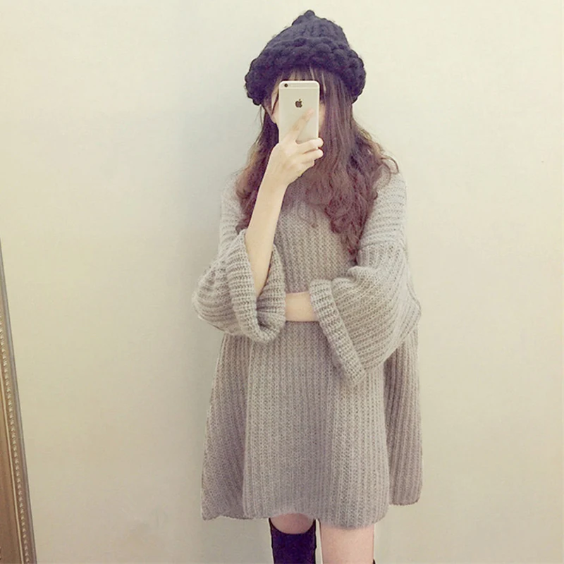 

Cute Women Autumn Plain Bat Sleeve Mini Dress Long Sleeve Sweater Loose Casual Dresses