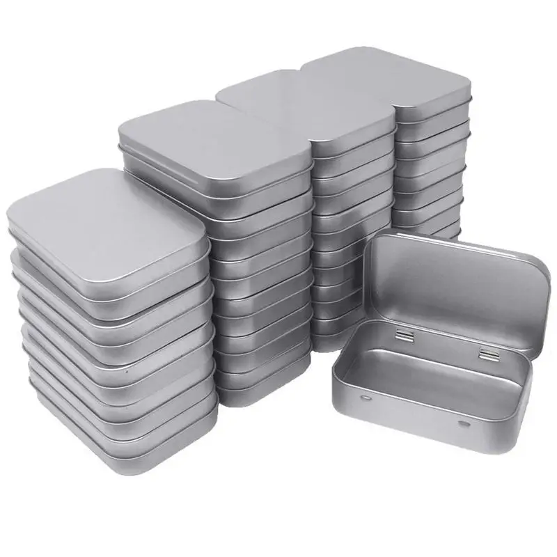 

24 Pack Metal Rectangular Empty Hinged Tins Box Containers Mini Portable Box Small Storage Kit,Home Organizer,3.75 by 2.45 by 0.