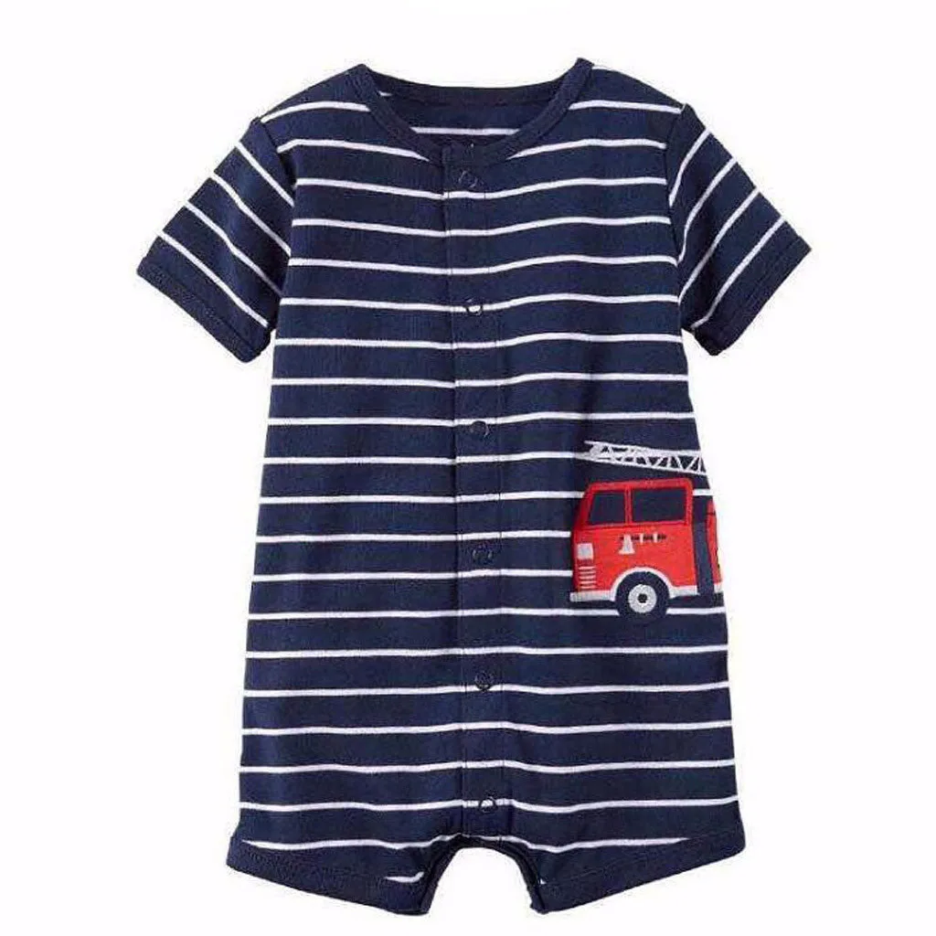 

(0-24m)Baby Cartoon Siamese Romper Fashionable Comfortable Cotton Sweat-absorbing Hot Selling One-piece Cartoon Stripe Print S4