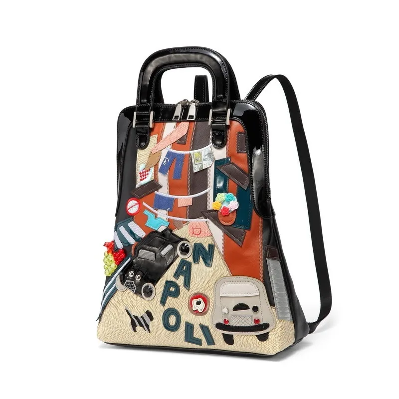 

2019 cartoon stitching backpack female casual creative campus pu backpack car pattern