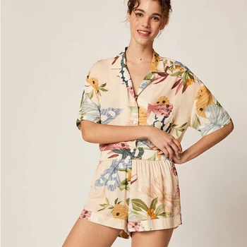 

Summer Pajamas Set Women Short Sleepwear Floral Print Nightwear Cute Loungewear Homewear Cute Night Suit Home Clothes