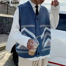 Темный значок, кардиган без рукавов, свитер для мужчин, новинка, модный мужской жилет, свободные топы, уличная одежда