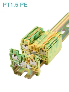 

10pcs Din Rail Cable Terminal Block PT 1.5-PE Spring Push In Ground Terminal Blocks Wire Connector Strips Conductor