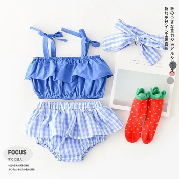 

Summer New Baby Girls Sling Top +Pants +Headband