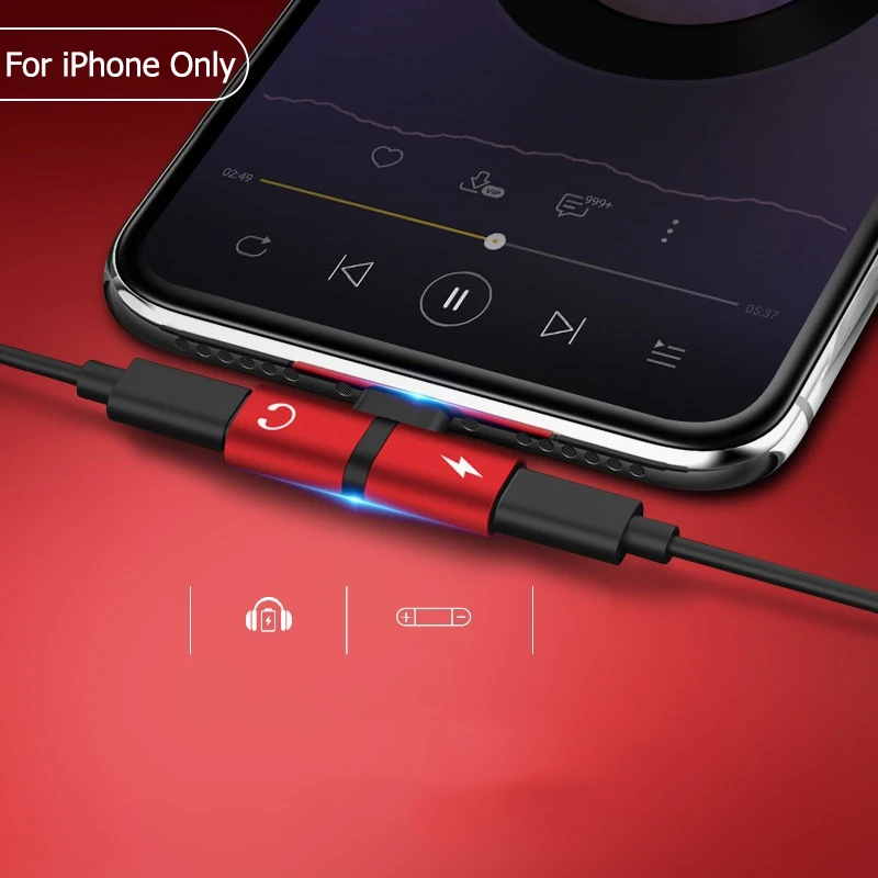 For iPhone Adaptador Адаптер для iPhone 8pin адаптер 2 в 1 сплиттер для iPhone XS MAX XR 8 7 Plus 3,5 мм аудио AUX зарядка 11 Pro Max адаптер - Цвет: For iPhone Adaptador