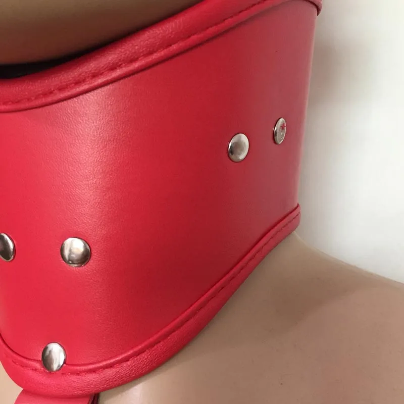 PU Leather Lock Down Open Cup Underbust Corset with Attached Choker Collar Arm Restraint Cuffs Women Bodysuit Fetish Costume
