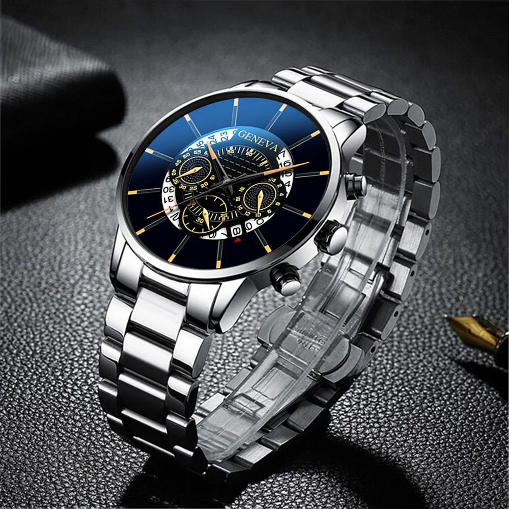 Geneva Brand New Men's Quartz Watch European And American New Design Fashion Casual Stainless Steel Calendar Men's Watch