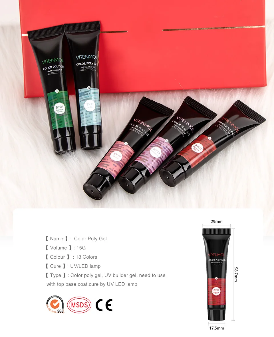 Vrenmol 15g Acrylic Color Poly Gel Gel Nail Polish Gel Finger Extension Poly Gel Camouflage Soak Off UV Camouflage Nail Art