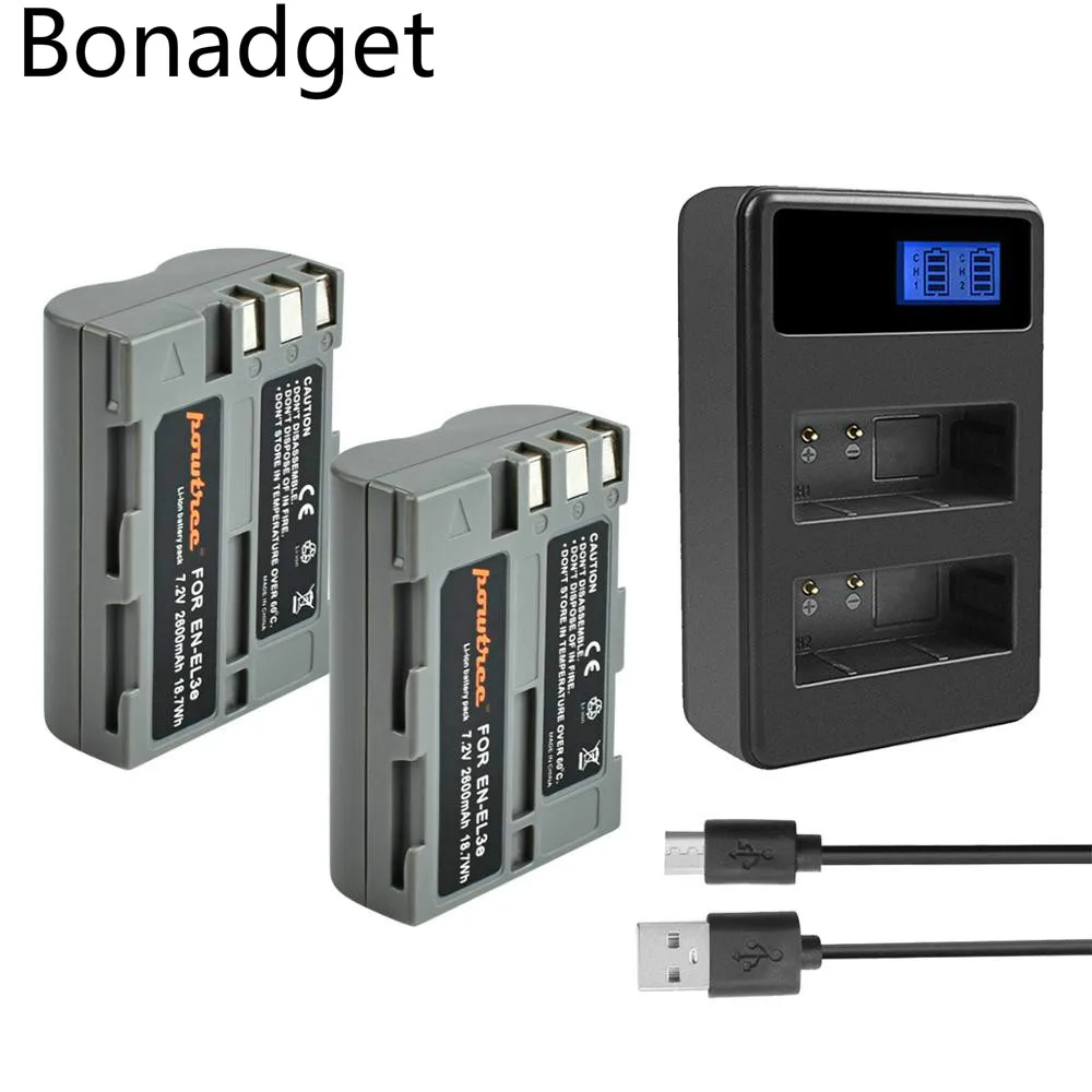 

Bonadget 2600mAh EN-EL3e EN EL3e EL3a ENEL3e Battery Charger For Nikon D300S D300 D100 D200 D700 D70S D80 Camera Battery