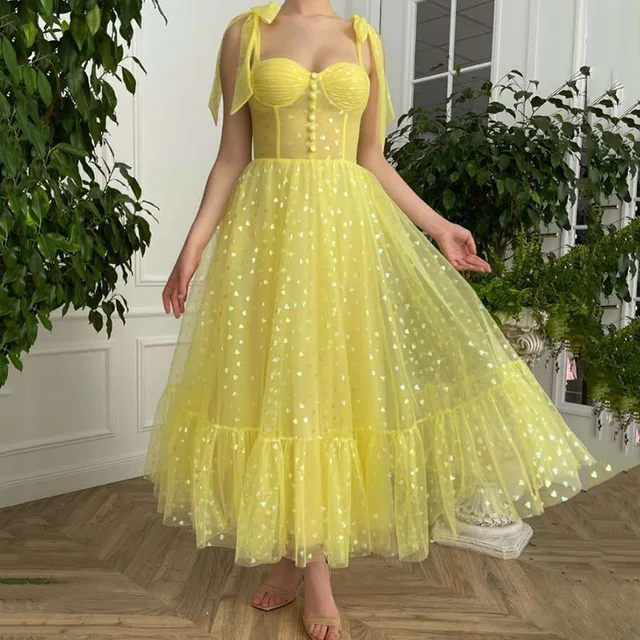 lemon yellow prom dress