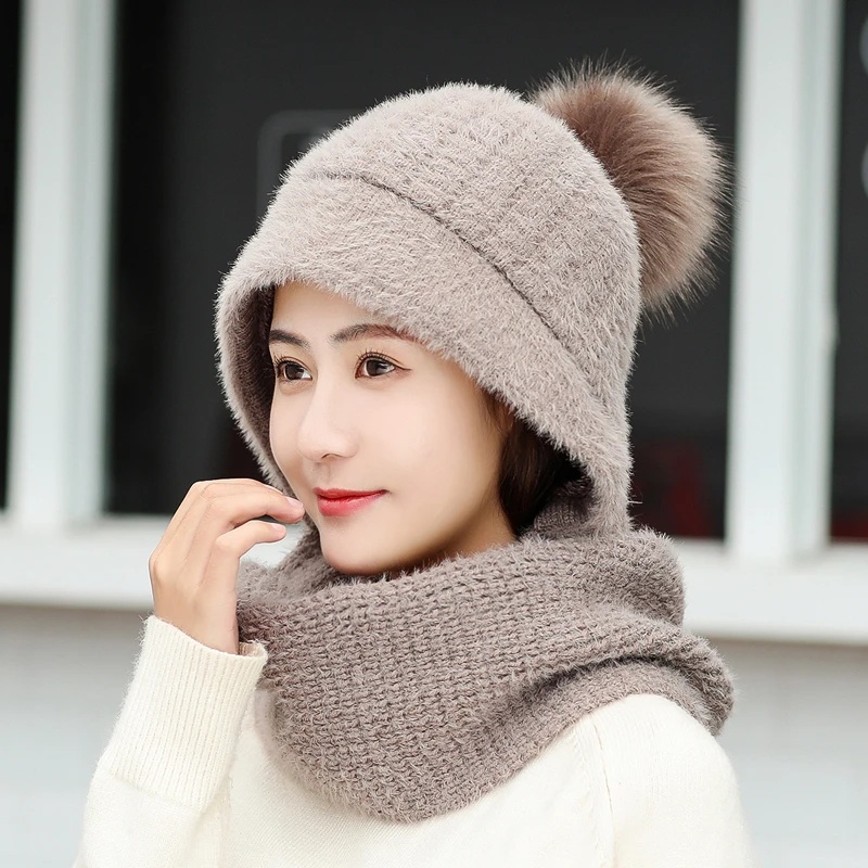 Роскошная теплая трикотажная зимняя женская шапка для девочек шерстяные шапочки