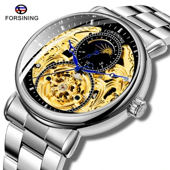 

Luxury Brand Forsining Men Moon phase Mechanical Watch Male Fashion Stainless Steel Men's Automatic Hand wind Wristwatch