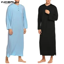 Модный мужской однотонный пуловер с круглым воротником и длинными рукавами, одежда для сна, повседневная домашняя Удобная мешковатая мужская пижама, халат INCERUN