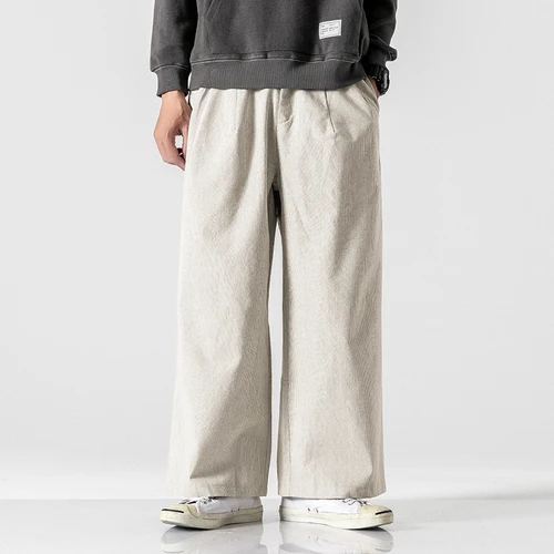 Мужские Широкие брюки больших размеров мужские прямые повседневные однотонные мешковатые брюки мужские уличные брюки китайский стиль мужские шаровары - Цвет: Creamy-white