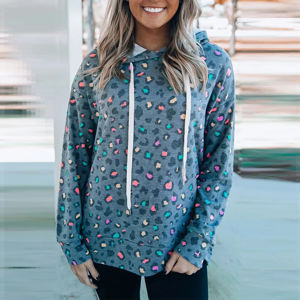 

Women's Autumn Hoodie Leopard Print Long Sleeve Hoodie Sweatshirt Drawstring Hoodie Sweatshirt Pullover Sweater Bohemian