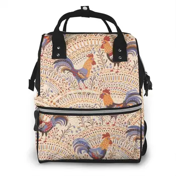 

Cute Beige Roosters Nappy Backpack Mummy Bag Large Capacity Mom Baby Multi-function Waterproof Outdoor Travel Diaper Bags