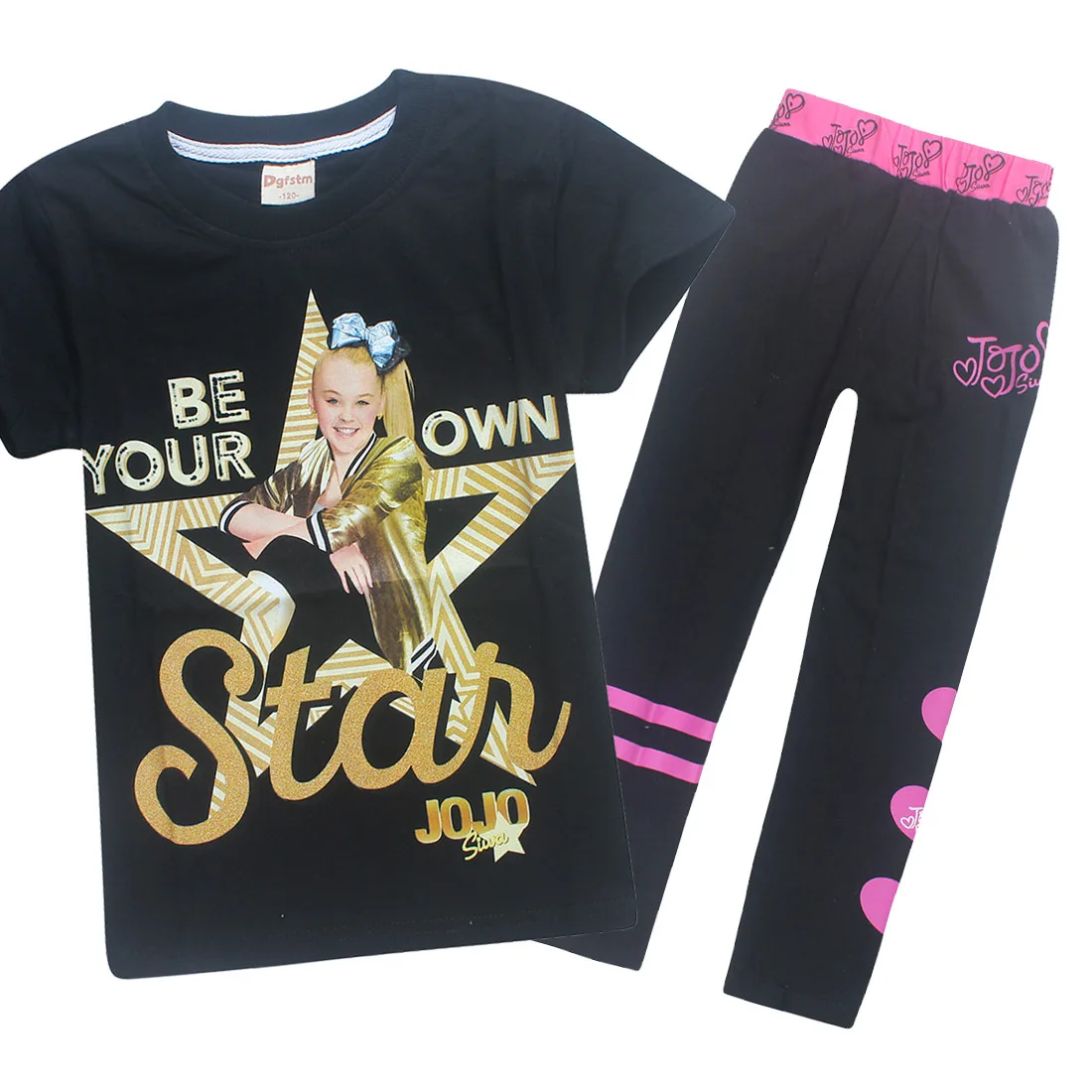 JOJO SIWA/ Детские футболки хлопковые футболки для маленьких девочек комплекты с короткими рукавами для мальчиков и девочек футболки Одежда для девочек 10-12 лет - Цвет: PS8361-black