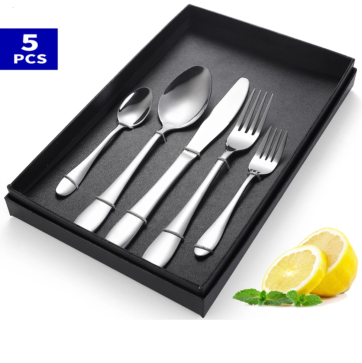 Silver TablewareSe Set 304 Stainless Steel Cutlery 5pcs Knife Fork Spoon Mirror Dinnerware Dinner Holiday Gift Box | Дом и сад