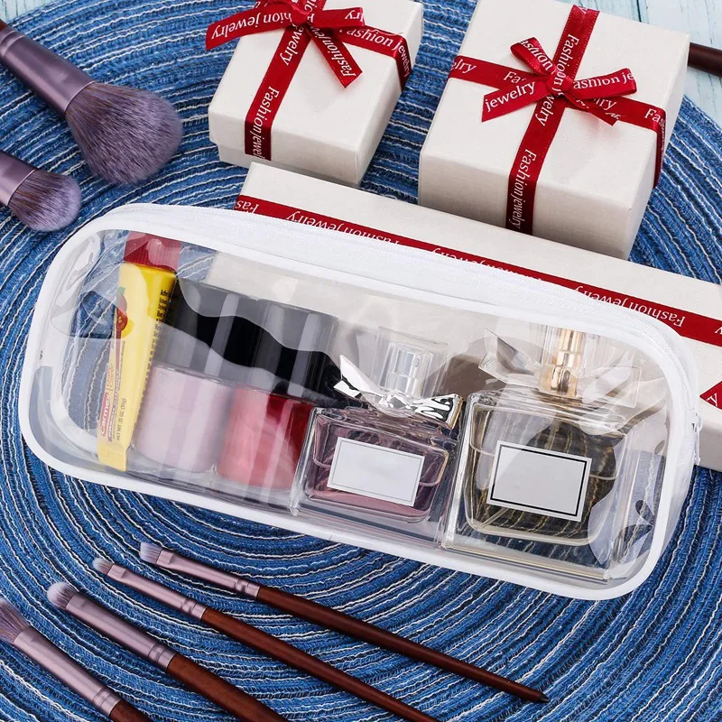 4 Pieces Clear PVC Zipper Pen Pencil Case, Big Capacity Pencil Bag Makeup Pouch with Zipper for School Office Stationery(White
