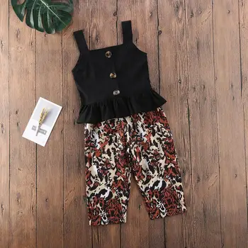 

Baby Girls Summer Clothing Outfits Infant Girls Clothing sets Soild Sling Tops + Leopard print Pants For Baby Gilrs