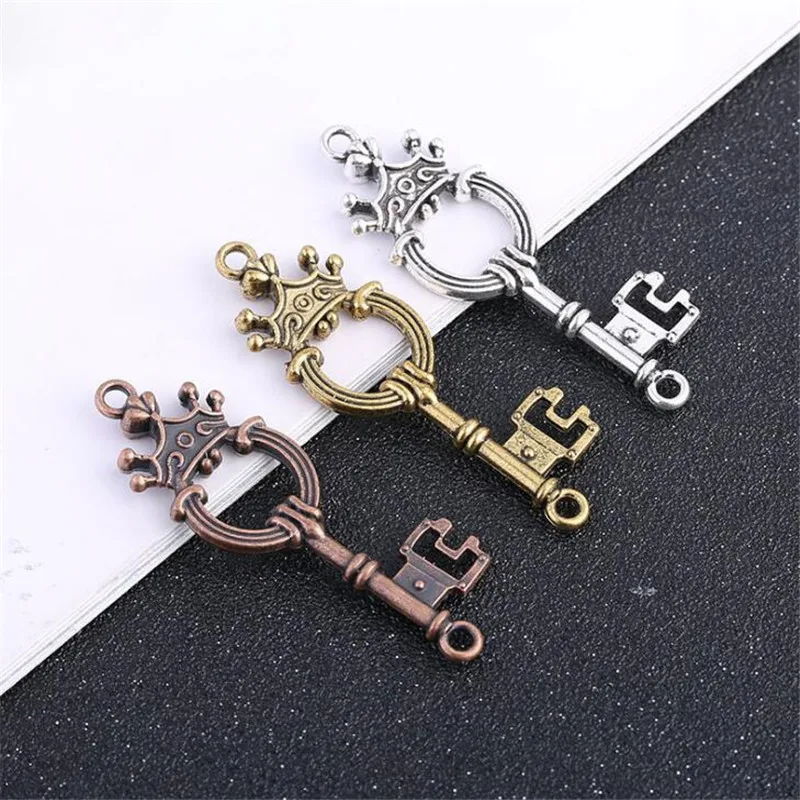 10PC Vintage Metal Retro Crown Keys 51*15mm Charm DIY Fashion
