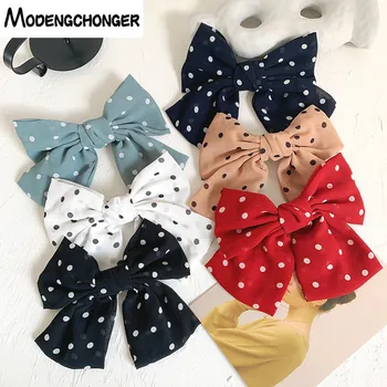 

2020Lolita Chiffon Large Bow Barrettes For Women Hairpin Satin Trendy Point Ponytail Clip Lady Hairgrip Fashion Hair Accessories