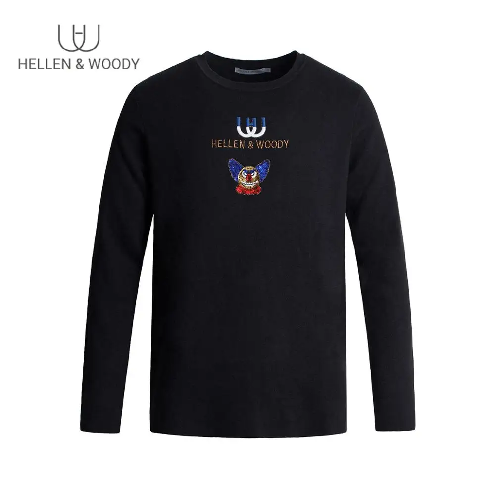 

Hellen&Woody Regular Fit Wool Men's Sweaters Embroidery Sequin Winter High Quality Casual Basic Pullover for Men