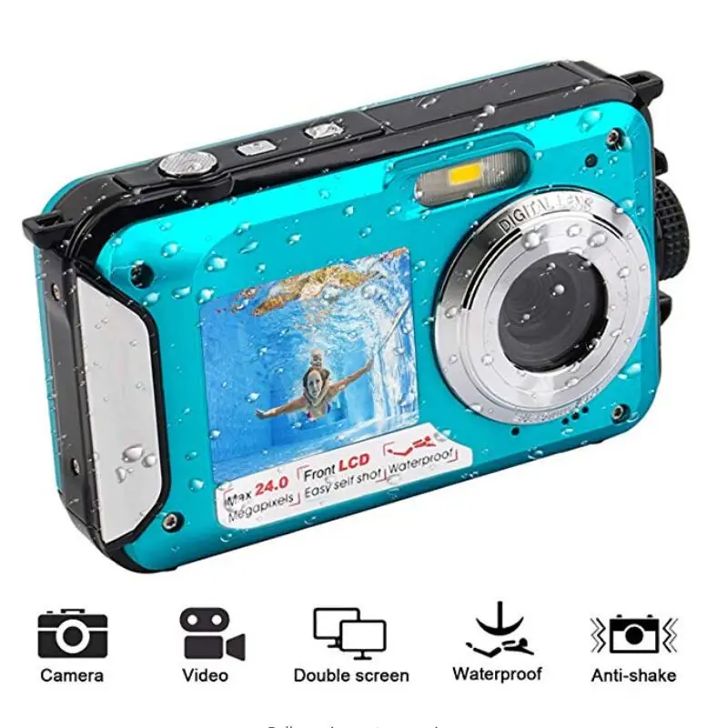 

2.7inch TFT Digital Camera Waterproof 24MP MAX 1080P Double Screen 16x Digital Zoom Camcorder HD268 Underwater Camera hot sale