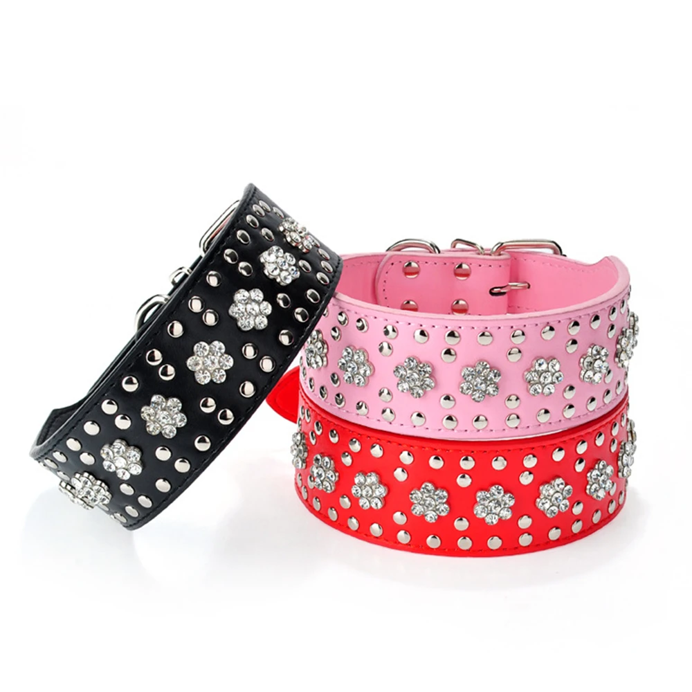 

Bling Rhinestone Cat Diamond Collar Adjustable Necklace Leather neck strap For Medium big Cat pet Labrador collie golden