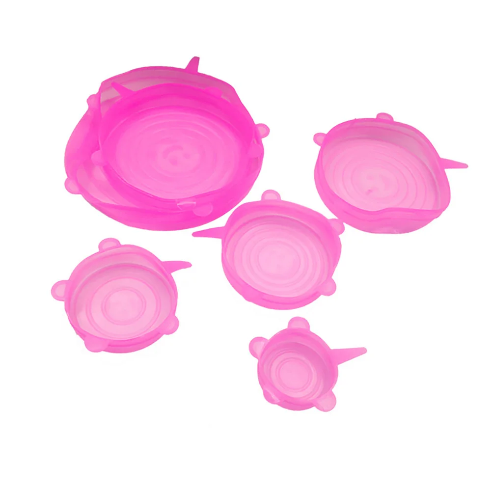 Pink 6 упаковок Мягкая силиконовая крышка для хранения пищи свежие многоразовые прочные и расширяемые силиконовые стрейч и уплотнительные Крышки Чаши крышки - Цвет: Pink