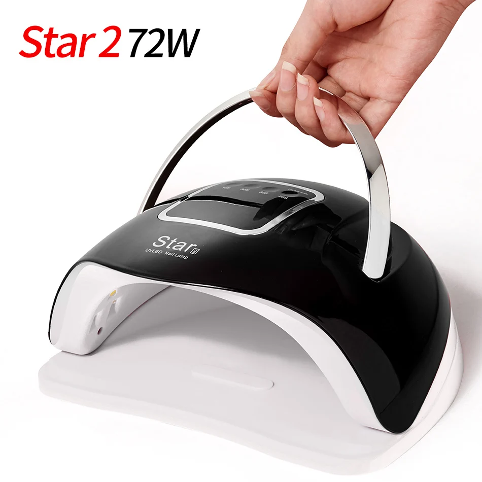 ROHWXY Star2 72 Вт Сушилка для ногтей Светодиодная УФ-лампа для ногтей ледяная лампа для сушки всех гель-лаков инструмент для маникюра с автоматическим инфракрасным датчиком - Цвет: Star2 72W Black