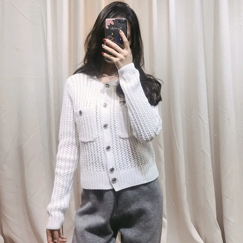

Autumn 2019 New Small Fragrance Elegant Temperament Sweater Woman Hollow-out Short-style Knitted Open-top with Decreased Age