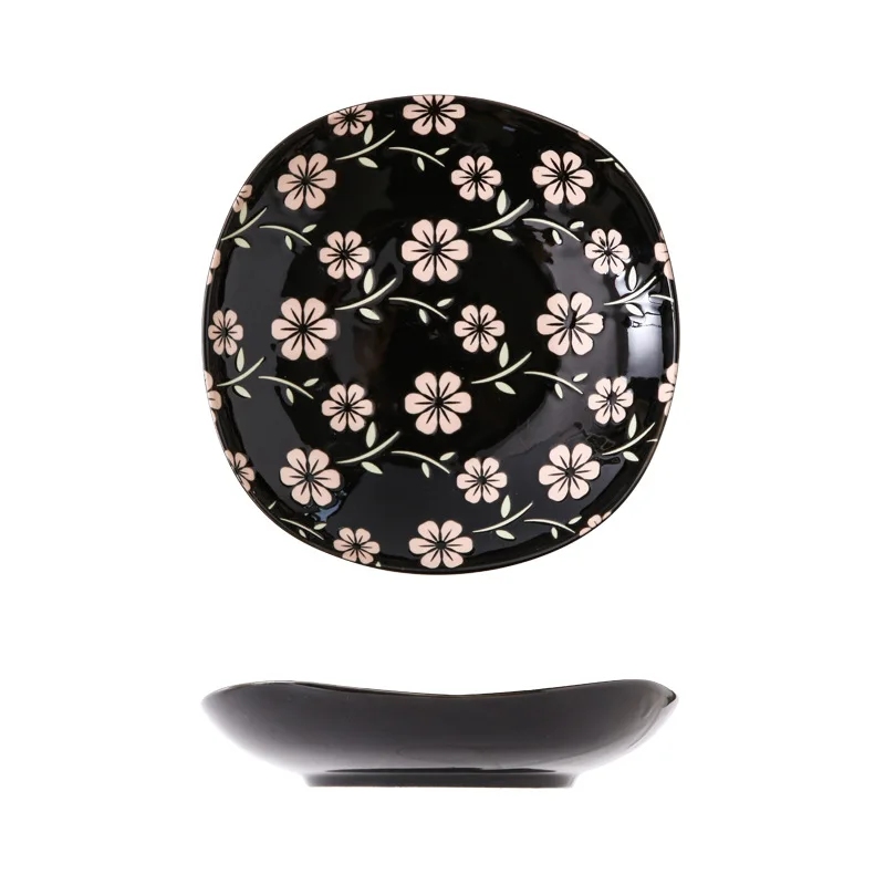 

8 Inch Ceramic Plate Nordic Dark Green Glaze Deep Square Dish Household Ceramic Dinner Plates Tableware Dishes Pasta Bowl