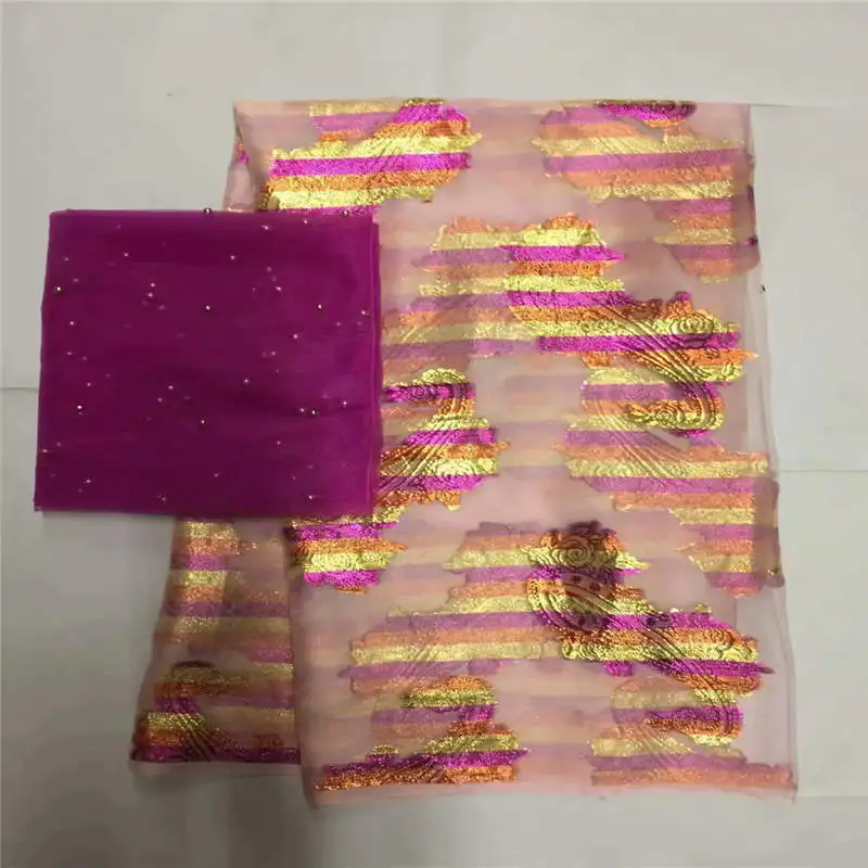 5+ 2 ярдов Высококачественная шелковая ткань для женского платья вышитая шелковая ткань Африканская металлическая шелковая ткань! LXF9121 - Цвет: Фиолетовый