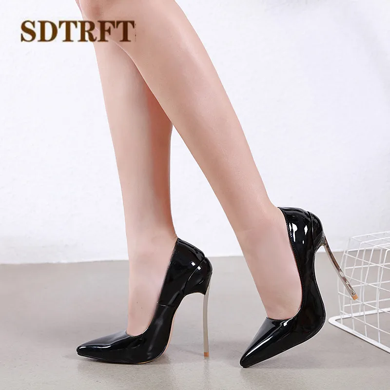 

SDTRFT RED women shoes Crossdresser Pointed Toe Pumps 14cm Ultra High Metal thin heel Stiletto Office Lady's zapatos de mujer