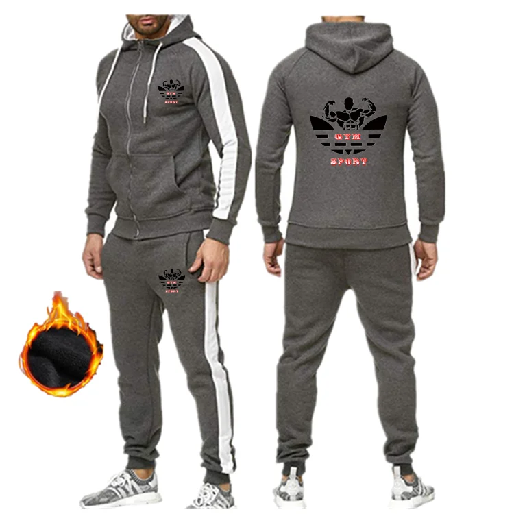 New Tracksuit Men Sporting Fleece Thick Hooded Brand-Clothing Casual Sportswear Male Jacket+Pants Warm Outside Winter Sweatshirt