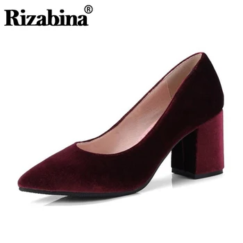 

RIZABINA New Women High Heel Shoes Sexy Pointed Toe Bling Thick Heels Pumps Mature Ladies Office Party Club Shoes Size 32-43