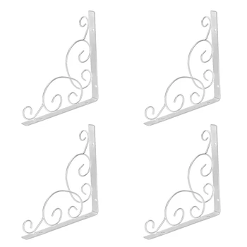 

4pcs L Shape Bench Scroll Wall Mounted Floral Metal Antique Carved Shelf Bracket Triangle Support Corner Brace Living Room