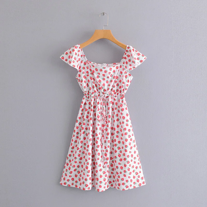 

2019 Western Style Spring And Summer WOMEN'S Dress New Style Retro Strawberry Printed Feifei Dress