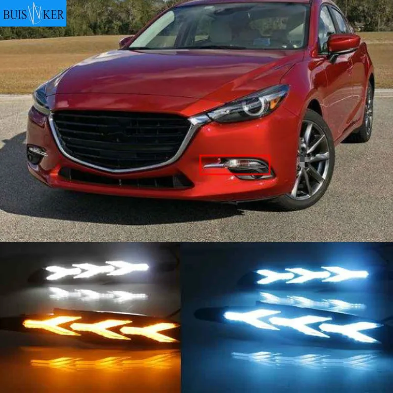 

1 пара для Mazda 3 Axela 2017 2018 DRL Светодиодный дневной светильник светодиодные противотуманные лампы с желтым течет поворота сигнальный светильник