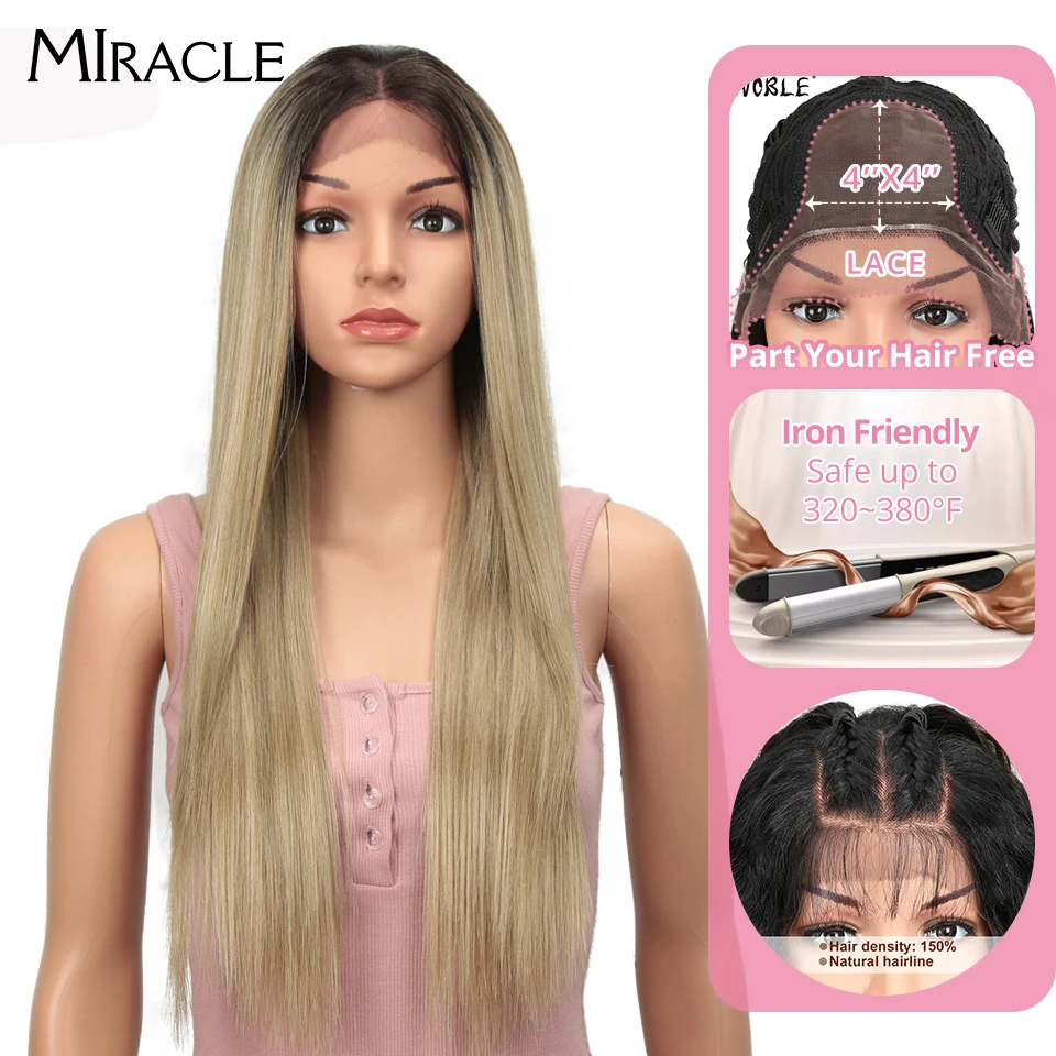 

Miracle Synthetic Lace Front Wig Straight Lace Front Wig 4X4 synthetic wig 28"Ombre Blonde Wigs For Black Women Lace Front Wig